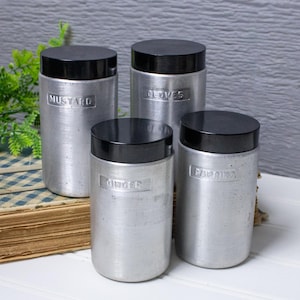 Vintage MCM Set of 4 Kromex Spun Aluminum Spice Canisters