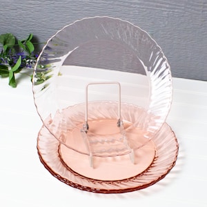 Set of 3 Arcoroc France Pink Swirl Rosaline Luncheon Plates