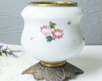 Antique Hand Painted Milk Glass Oil Lamp Base, Upcycled Cottagecore Decor