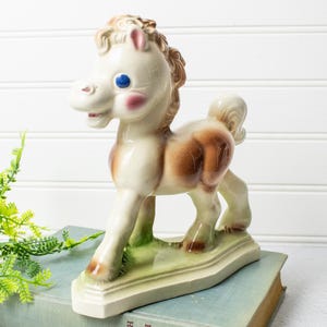 Vintage MCM Rempel Diamond Pottery &#39;Frisky The Pony&#39; Ceramic Horse Figurine, Nursery Decor Collectible