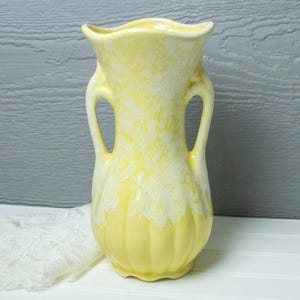 Vintage Pale Yellow Pottery Vase with Double Handles