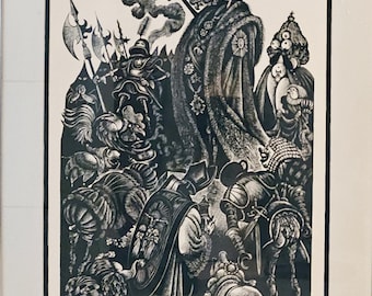 La locura de la corte principesca / Fritz Eichenberg / Grabado firmado y numerado. Sátira, xilografía.