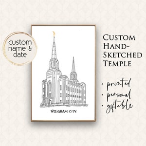Personalized Brigham City temple, customizable lds temple, printable temple art, lds temple art, salt lake city temple gift, missionary