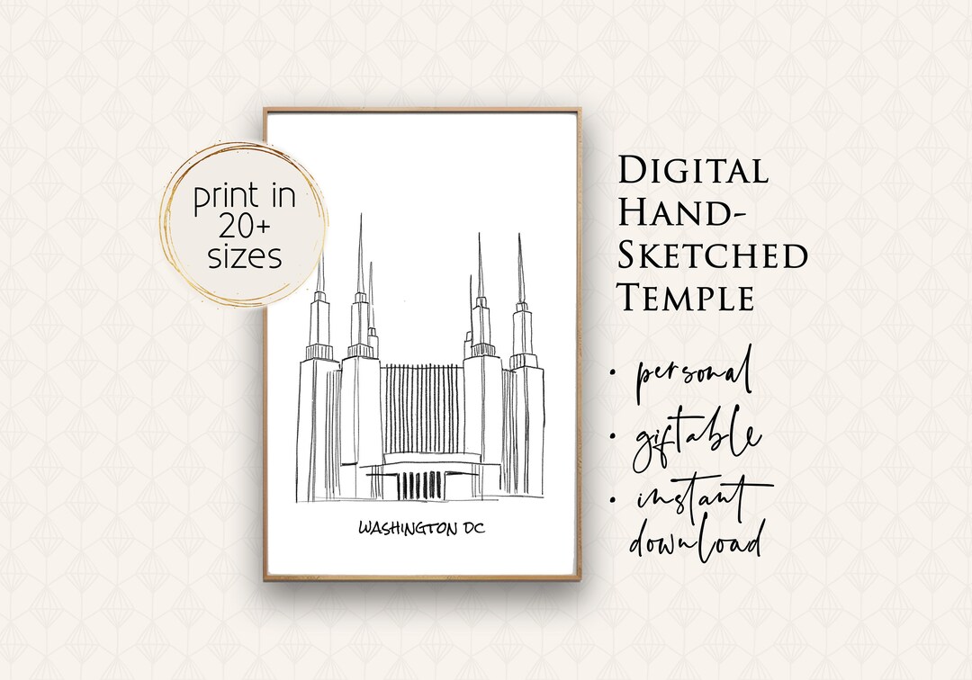 Washington DC Temple, Hand Sketched LDS Temple, PRINTABLE Lds Temple ...