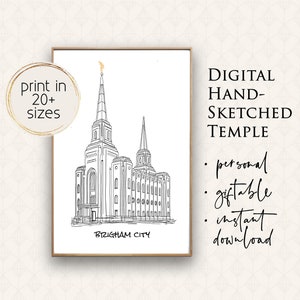 Brigham City Temple, Hand sketched LDS Temple, PRINTABLE LDS temple, Mormon temple digital art, instant download, wedding gift, missionary