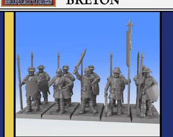 Breton Men-at-Arms Miniature 32 mm Wargame Resin Proxy Dungeons And Dragons Pathfinder