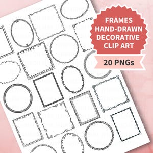 Puede incluir: Un conjunto de 20 marcos decorativos dibujados a mano en blanco y negro. Los marcos son de varias formas, incluyendo círculos, cuadrados y óvalos. Los marcos son perfectos para agregar un toque de encanto vintage a tus proyectos.