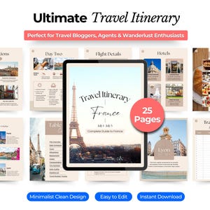 Complete Travel Itinerary Template | Trip Itinerary | Mobile Travel Planner | Travel Agent Planner | Vacation Holiday Honeymoon Paris