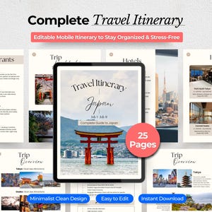 Travel Itinerary Template | Editable Canva Trip Itinerary | Mobile Travel Planner | Travel Agent Planner | Vacation Holiday Honeymoon Japan