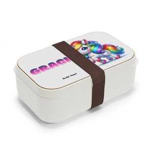 Personalisierte Regenbogen Einhorn Bento Lunch Box - Kinder Lunchbox für Mädchen - Magisches Einhorn Schule Snack Box