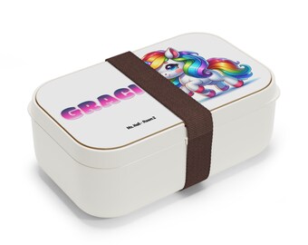 Personalized Rainbow Unicorn Bento Lunch Box - Custom Name Kids Lunchbox for Girls - Magical Unicorn School Snack Box