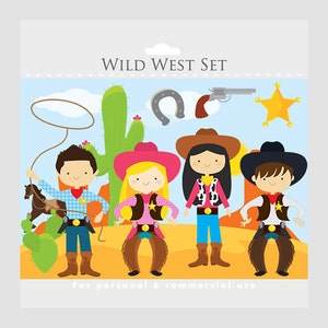 Wild west clipart cowboy clip art, cowgirls, cowboys, horse, lasso, cactus, sheriff badge, background, for personal and commercial use zdjęcie 1