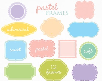 Pastel frames clipart - clip art, decorative vintage style vignette digital frames for personal and commercial use, invitations scrapbooking