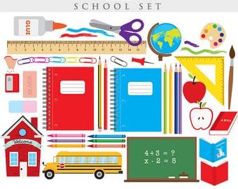 School clipart - classroom clip art back to school learning teacher clipart school bus pencils scissors ruler globe apple clipart blackboard