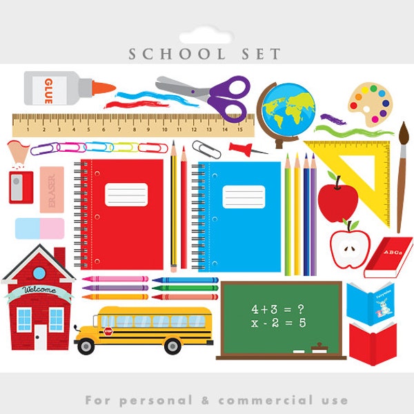 School clipart - classroom clip art back to school learning teacher clipart school bus pencils scissors ruler globe apple clipart blackboard