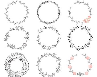 Wreath clip art - hand drawn wreath clip art digital handdrawn floral wedding clipart pink shabby romantic branches leaf woodland chic fauna