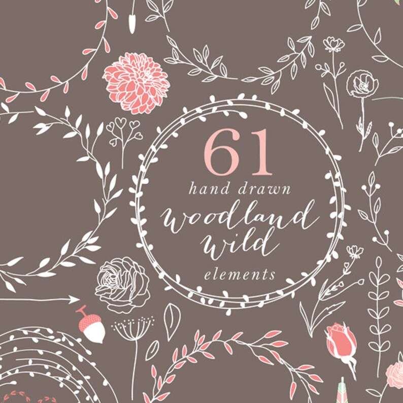 Wreath clip art hand drawn wreath clip art digital handdrawn floral wedding clipart pink shabby romantic branches leaf woodland chic fauna image 2