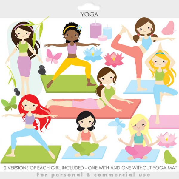 Yoga clipart - yoga clip art, girl, gals, fitness, meditation, spiritual, health, gym practice, Hindu, for personal and commercial use