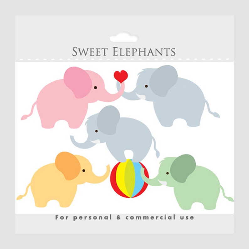 Elefant clipart - babyelefant clipart, cirkus clipart, boll, söt, gullig, djur clipart för personligt och kommersiellt bruk bild 1