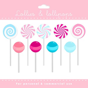 Sweets clipart lollipops clipart, lollies, suckers, candy, pink and blue digital clipart for personal and commercial use image 2