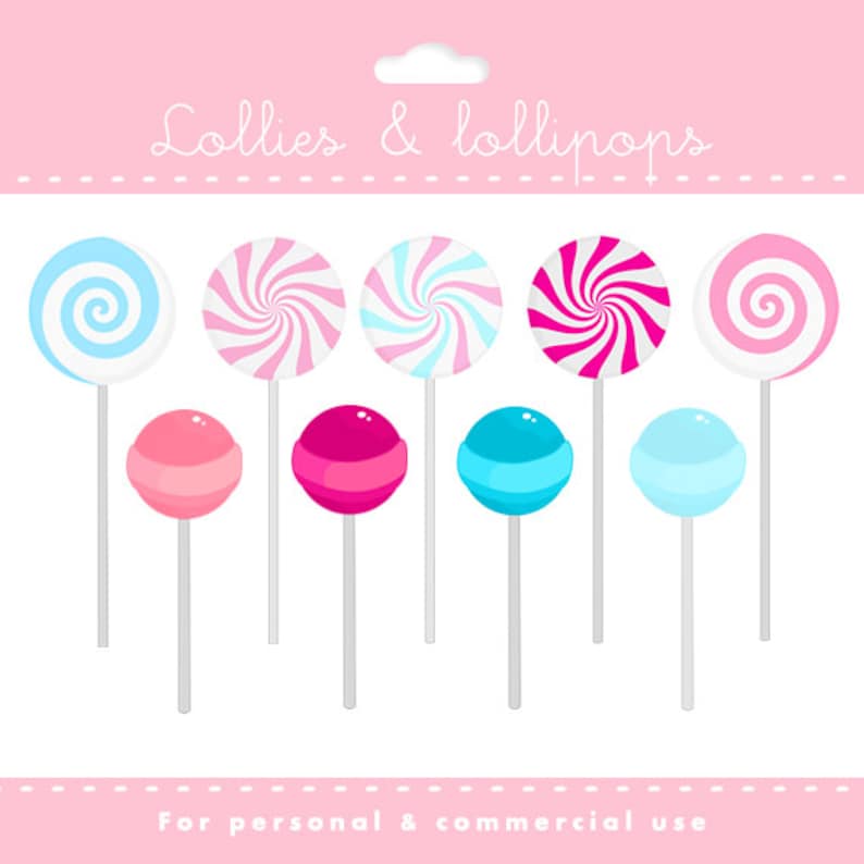 Sweets clipart lollipops clipart, lollies, suckers, candy, pink and blue digital clipart for personal and commercial use image 2