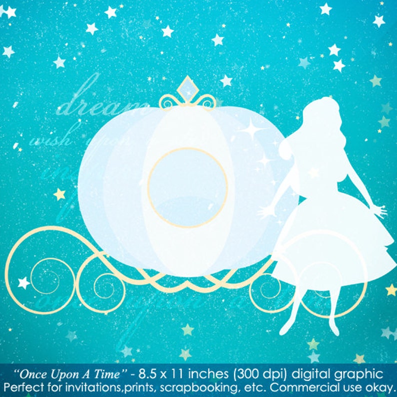 Cinderella princess clipart graphic princess clipart, pumpkin carriage, for invitations, scrapbooking personal and commercial use image 1