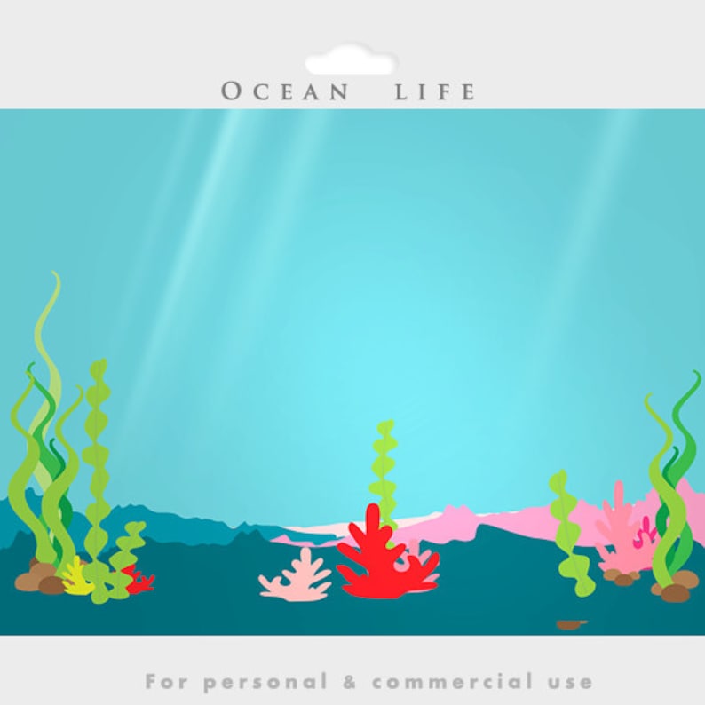 Under the ocean sea clip art fish seaweed dolphin whale Etsy