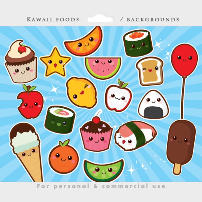 Cute Food Clipart - Kawaii Clip Art, Japanese Cute, Sushi, Fruit ...