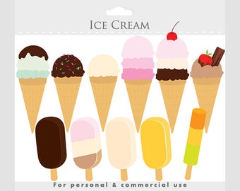 Clipart de crème glacée - image clipart à cône de crème glacée, clipart numérique pour scrapbooking, bonbons, lolly de glace, usage personnel et commercial
