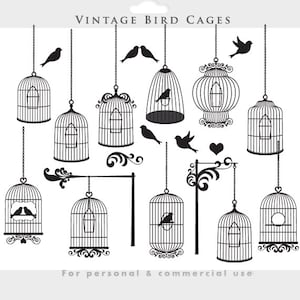 Bird cage clipart - vintage birdcages clip art elegant ornate flourish digital cages birds whimsical for collage and scrapbooking wedding