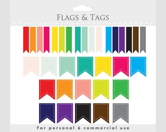 Flags clipart for digital scrapbooking - digital flags, tags, thin and wide versions, stitched, colorful, colors for personal commercial use