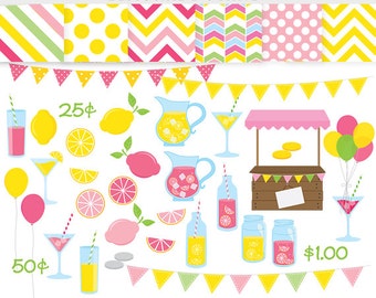 Lemonade Clipart - Pink Lemonade Ständer ClipArt, Sommer, Obst, Frühling, Zitronen, Shopständer, Papiere, gelb, grün, pastell bunt