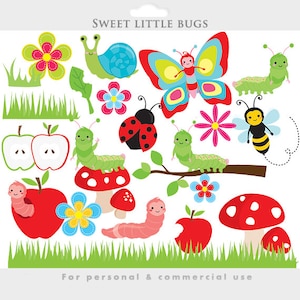 Süße Käfer Clipart - Käfer Clipart, Raupe, Wurm, Marienkäfer, Marienkäfer, Schmetterling, Schnecke, Insekten, Insekt, Apfel, Pilz, Blumen, Bienen