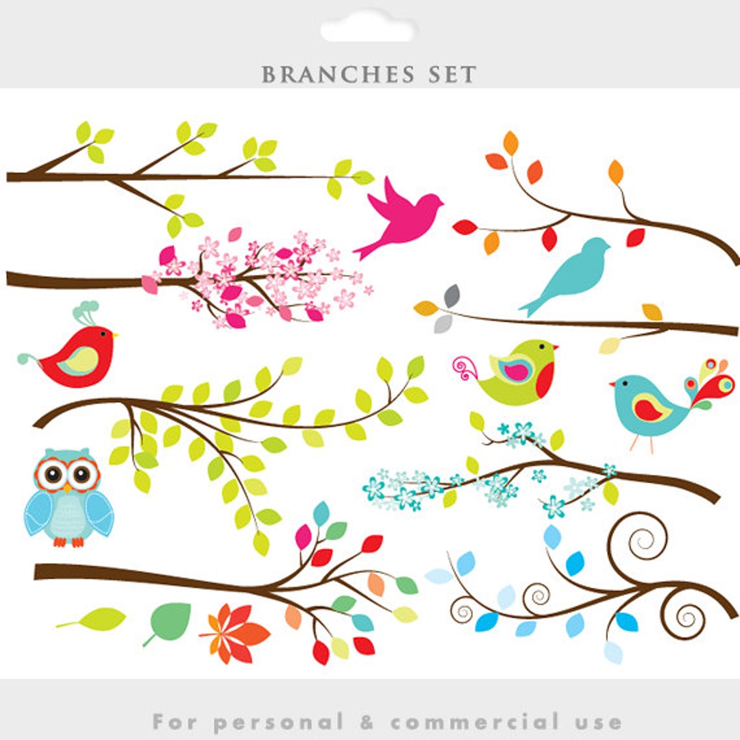 Branch Clipart Tree Clip Art Branches Whimsical, Twigs, Cute, Birds