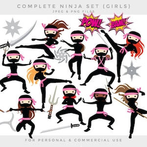 Ninja clipart - ninja clip art ragazze karate arti marziali simpatico stravagante lancio stelle spada katana rosa nero uso personale e commerciale