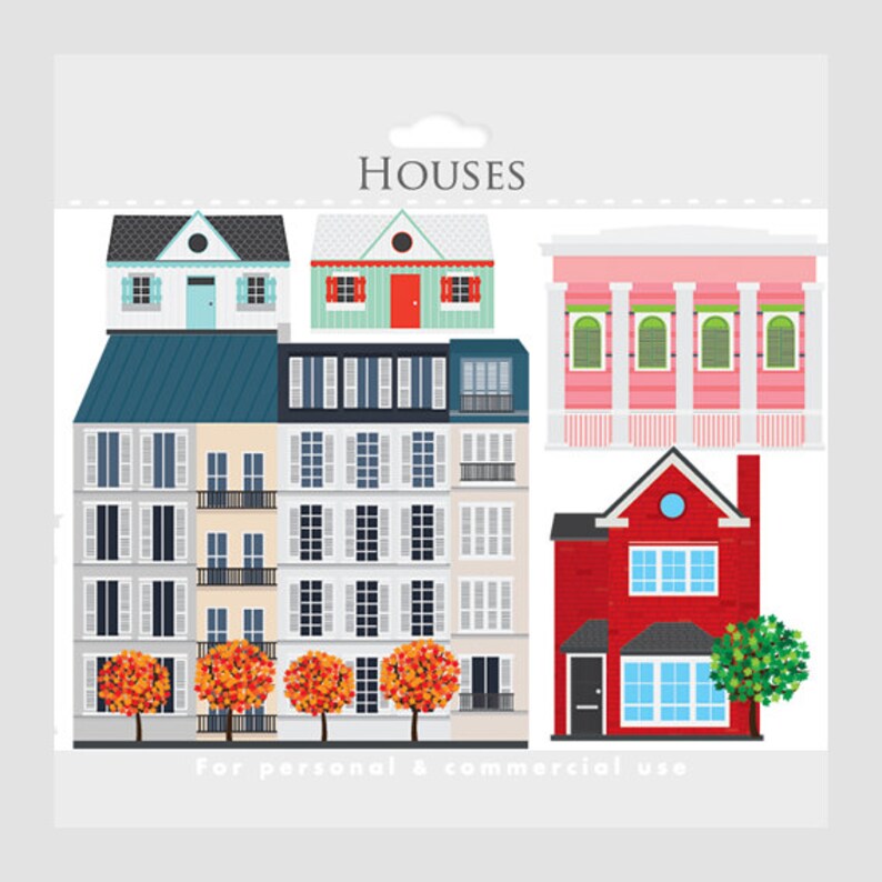 House Clipart Houses Clip Art Buildings Homes Shotgun - Etsy