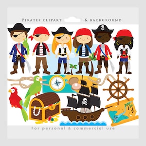 Pirate clipart - pirates clip art, eyepatch, butin, navire, coffre au trésor, carte, perroquet, mignon, arrière-plan, pour un usage personnel et commercial