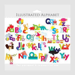 Clipart de alfabeto - alfabeto ilustrado, clipart de ensino, para professores, letras, ABCs, imagens, para uso pessoal e comercial