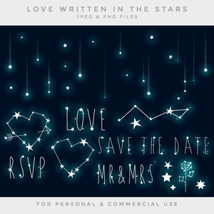 Clipart de estrelas - clip art de casamento constelação estrelas cadentes céu estrelado estrela amor romântico salve a data RSVP galáxia comercial pessoal