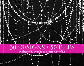 Sparkling strings of light clipart  - bokeh lights clip art fairy lights holiday clipart wedding glittering personal and commercial use
