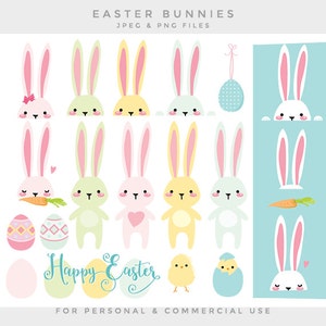 Easter bunny clip art - easter bunnies clipart chicks pastel rabbits eggs egg clipart bunnies spring, for personal and commercial use