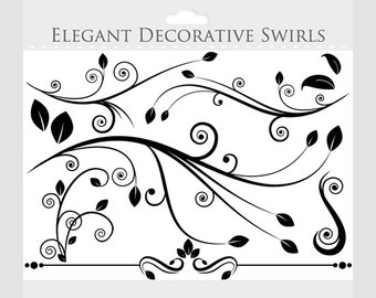 Decorative flourish clipart - flourishes clip art, swirls, elegant, ornate, borders, for collage and scrapbooking, commercial use