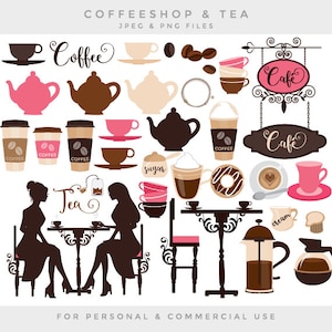 Coffee clipart coffeeshop clip art cafe tea clip art tea party latte cappuccino espresso teacups teapot digital clipart for scrapbooking