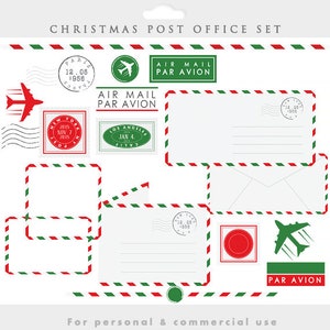 Clipart de bureau de poste - timbres courrier clip art éléments postaux affranchissement courrier aérien par avion lettres vintage bordures cadres avion bureau de poste