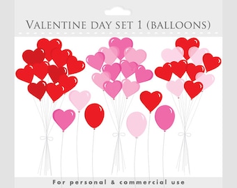 Heart balloons clipart - love clip art, balloon, romantic, love, romance, pink, red, light pink, hearts, amour, amor, valentine