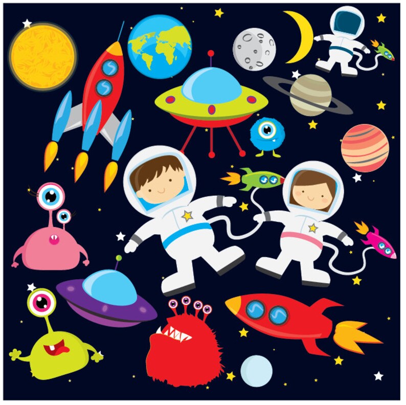 Space clipart astronaut clip art, UFOs, aliens, spaceships, rockets, planets, Earth, moon, for personal and commercial use image 2