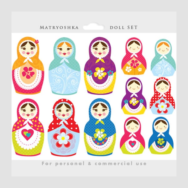 Matrioshka doll clipart - Russian nesting doll clip art, girl, sweet, whimsical, cute, Matrioshka matriochka for personal and commercial use