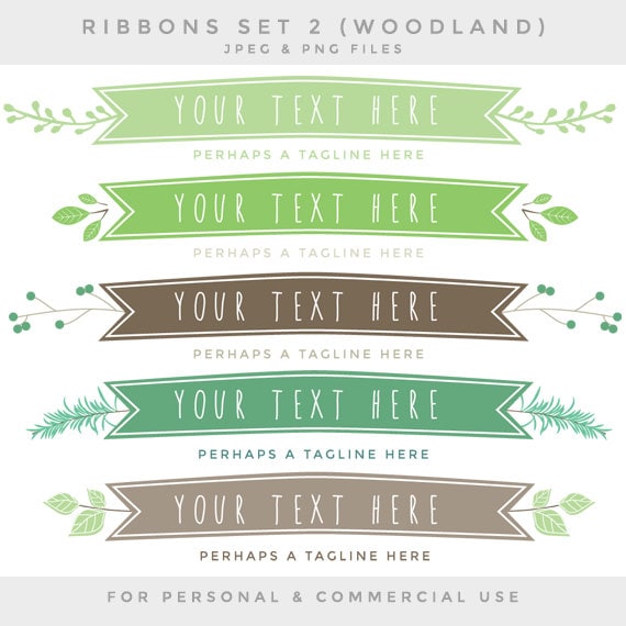 Hand Drawn Ribbon Banners Flags Digital Ribbon Clip Art Tags Etsy