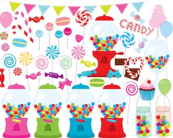 Candy clipart - sweets clip art vintage gumball machine lollipops lollies suckers candy jar macarons candy floss digital commercial use