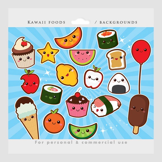 Cute food clipart kawaii clip art Japanese cute sushi | Etsy